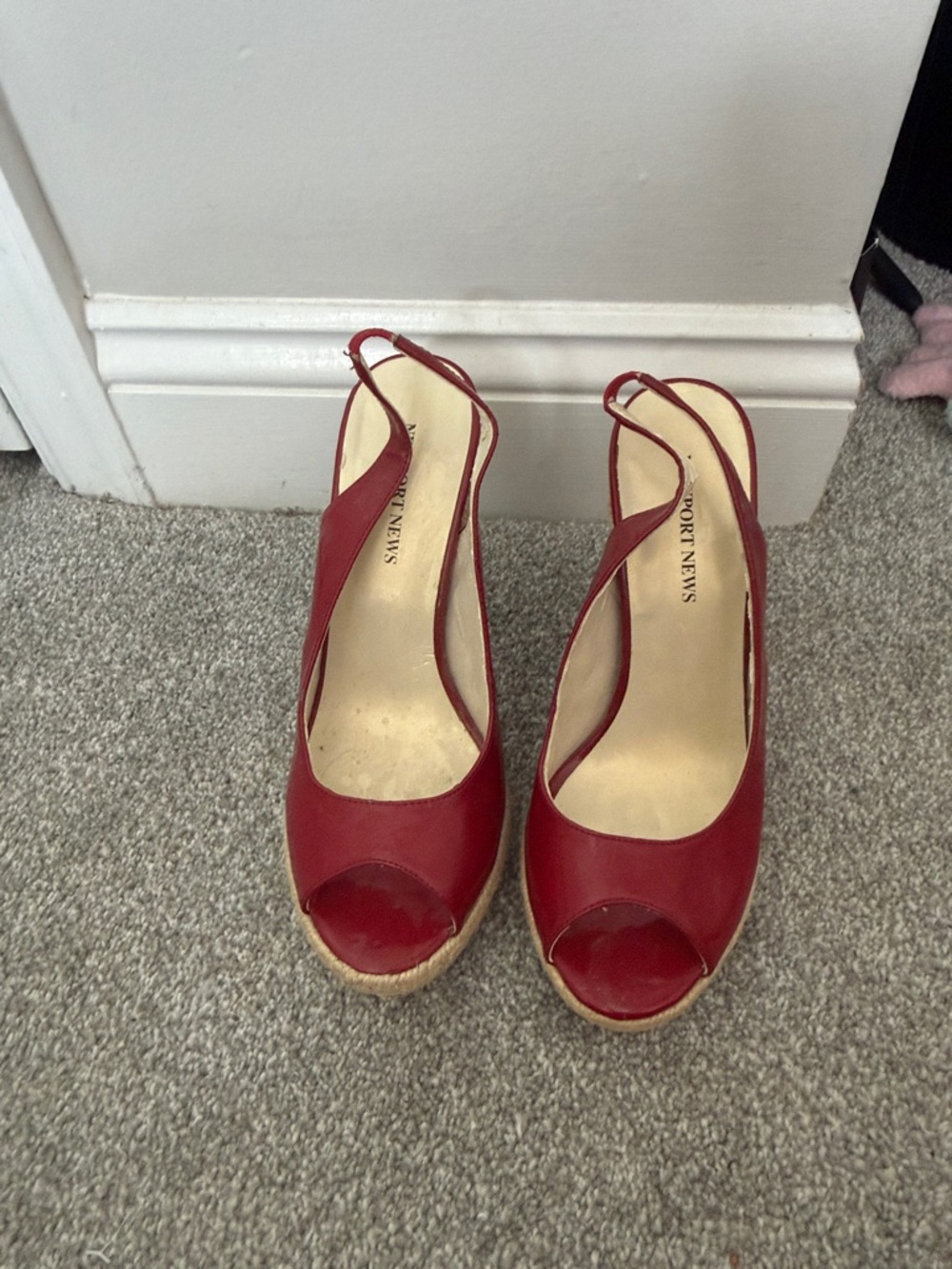 Newport News Red Peep-Toe Slingback Wedge Heels